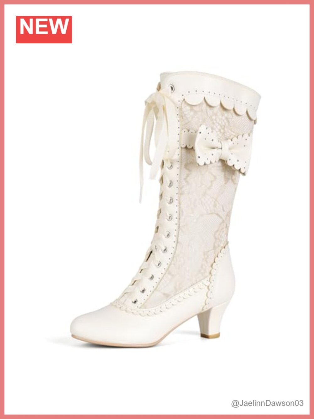 Victorian Vintage Mid Calf Lace Up Boots with Bows Wedding Steampunk Kitten Heel